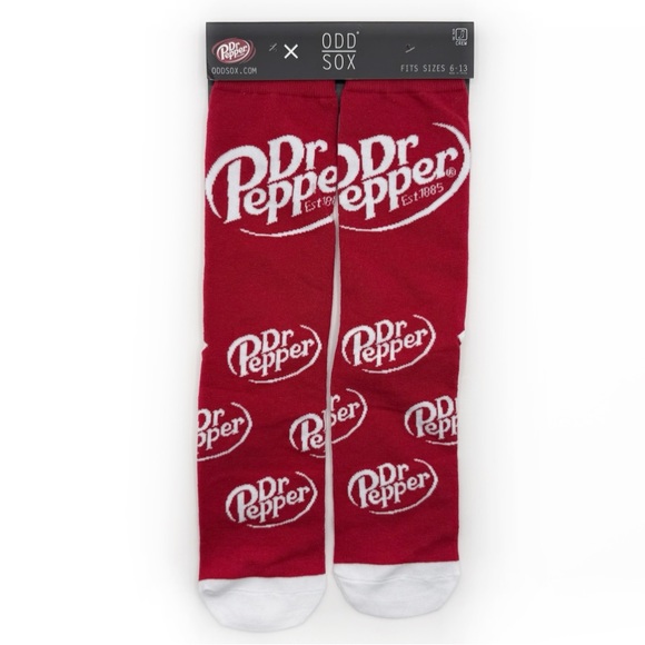 Odd Sox Dr Pepper Crew Socks Mens Womens Soda Pop Dark Red White Fun Gift - Picture 1 of 7